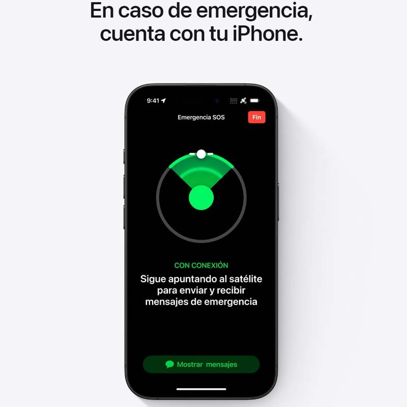 iPhone 16 Plus 5G 256 GB negro reacondicionado premium con pantalla OLED mostrando Emergencia SOS vía satélite, bordes delgados y cámara frontal en notch