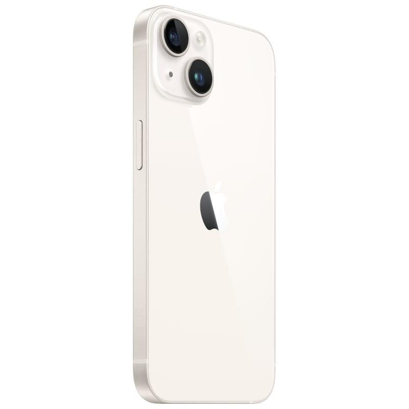 iPhone 14 Plus Branco Estrela, traseira em vidro brilhante com logo Apple, módulo duplo de câmeras salientes e borda lateral metálica elegante