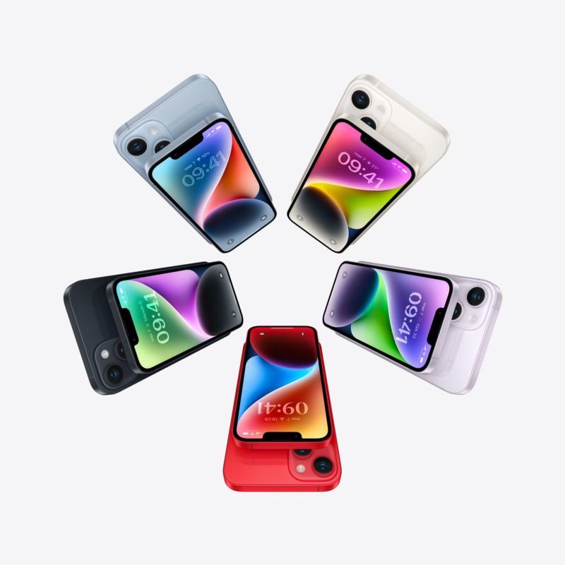iPhone 14 Plus 256Go Pourpre Rénové État Excellent vu avec d autres coloris; écran bord à bord lumineux, encoche frontale, dos lisse avec double appareil