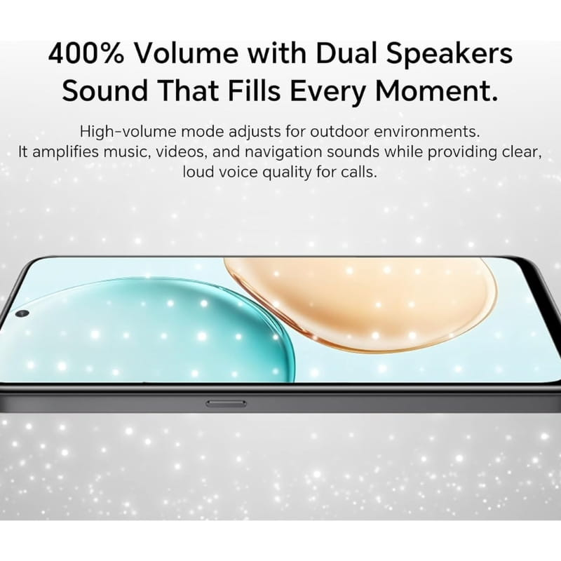 Honor X7D 6GB/128GB Negro con pantalla amplia casi sin marcos y cámara frontal en orificio central, altavoces duales para audio potente y claro