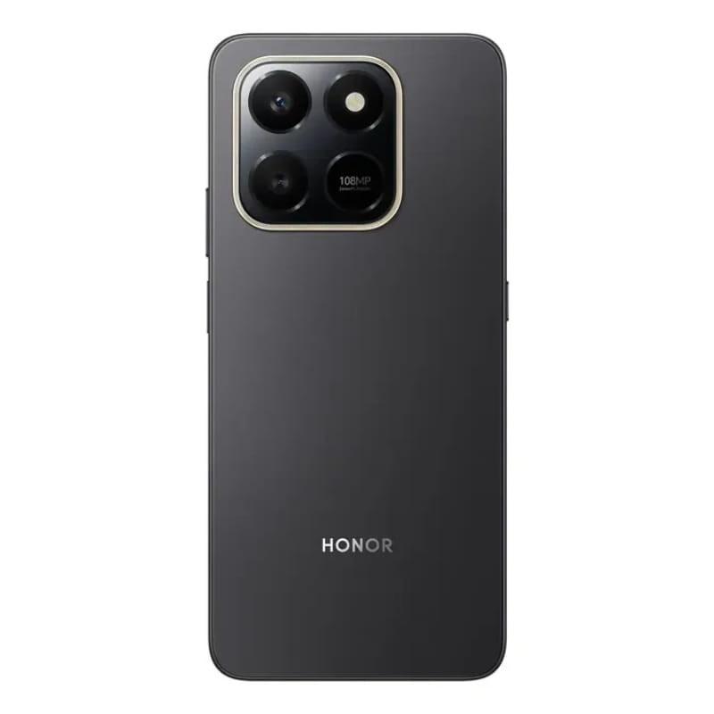 Honor X7D 8GB/256GB Negro con trasera mate y módulo de cámara triple cuadrado con anillo dorado y lente principal 108 MP; logo HONOR centrado abajo