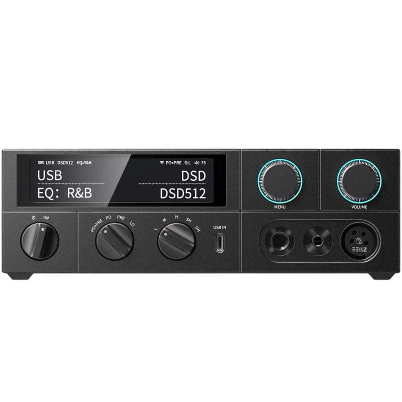 FiiO K15 - Amplificador DAC de escritorio con pantalla OLED, perillas de menú y volumen, entradas USB, salida balanceada XLR de 4 pines y jack 6.35 mm