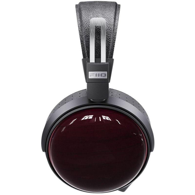 FiiO FT13 Noir - Casque supra-auriculaire avec coques rondes bordeaux brillantes, arceau rembourré texturé et finitions métalliques grises élégantes