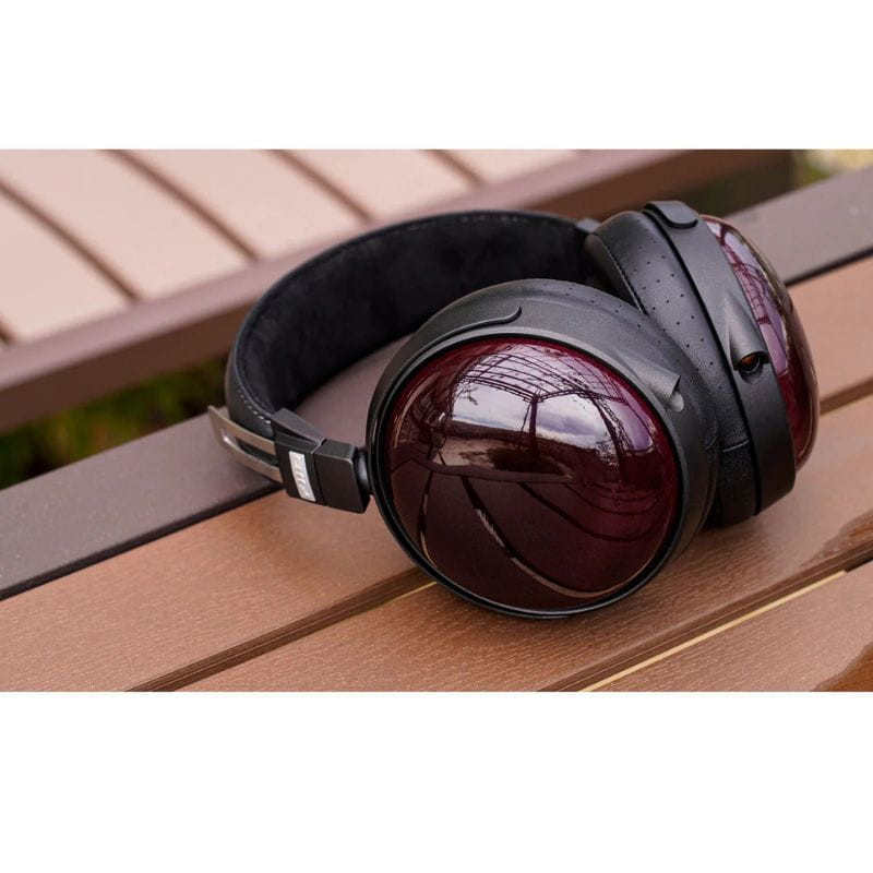 FiiO FT13 Noir - Casque supra-auriculaire avec coques bombées bordeaux brillantes, arceau rembourré noir et coussinets perforés pour confort élégant