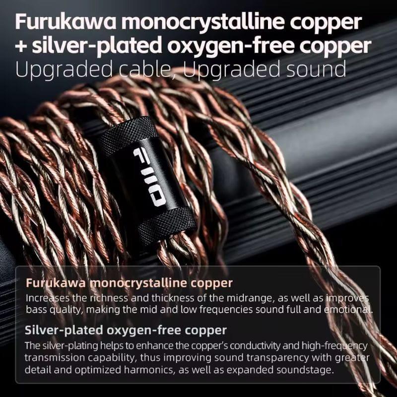 FiiO FT13 Noir – Câble audio tressé cuivre monocrystallin Furukawa avec brins plaqués argent, gaine robuste, serre-câble FiiO noir pour son amélioré