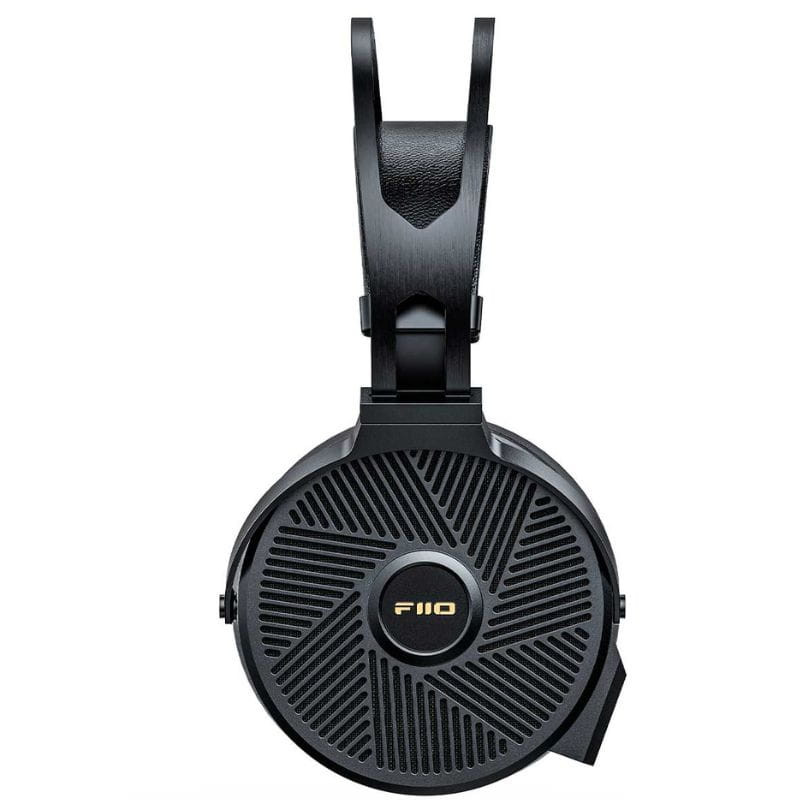 FiiO FT5 Auriculares Hi-Fi planar magnéticos con copa abierta negra, rejilla radial, logotipo dorado y diadema acolchada con estructura metálica ajustable