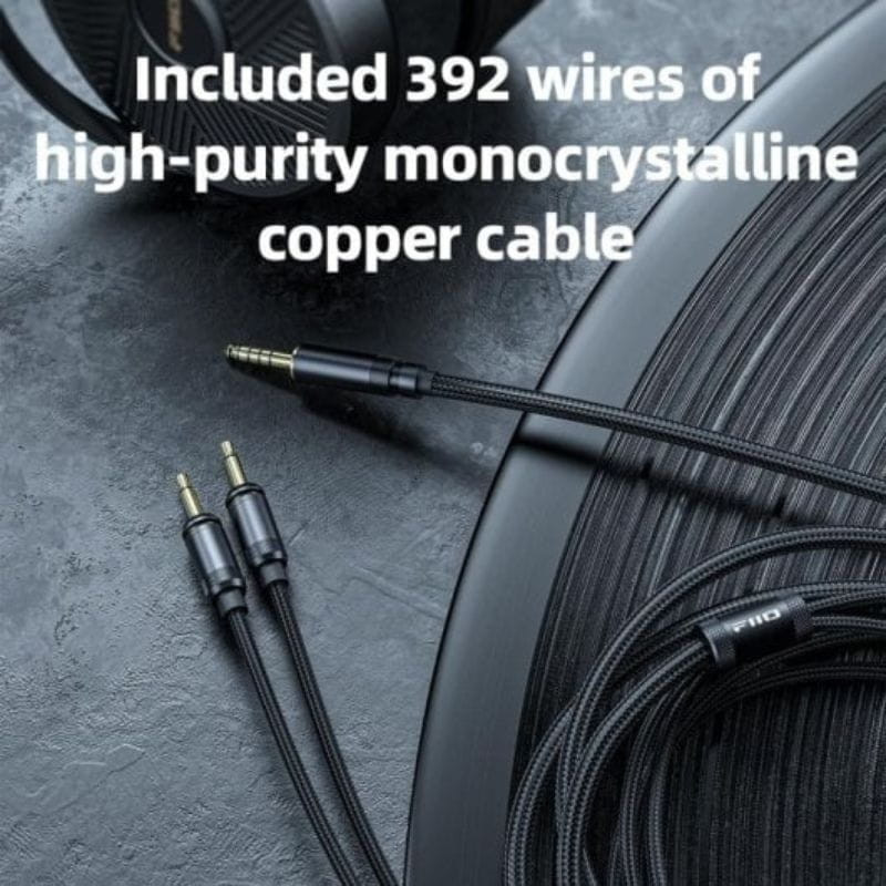FiiO FT5 Auriculares Hi-Fi Planar Magnéticos con cable: cable trenzado de cobre monocristalino de alta pureza, conectores dorados y acabado premium en negro