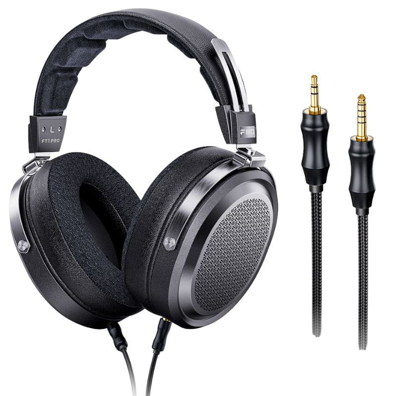 FiiO FT1 Pro auriculares Hi-Fi con cable, diseño over-ear gris metalizado, copas con rejilla, diadema acolchada y cables trenzados con conectores balanceados