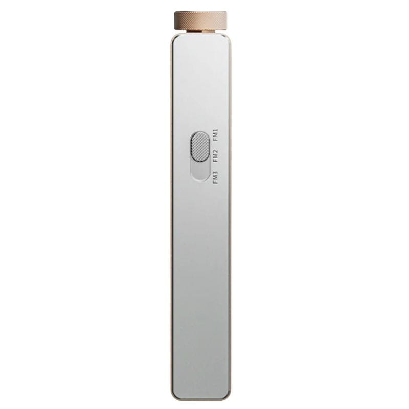 FiiO RR11 Plata - Radio Portátil con cuerpo delgado metálico, acabado plateado, selector lateral con muesca y marcas FM3, FM2, FM1, detalle superior dorado