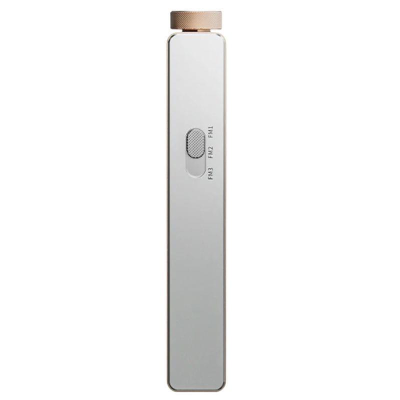 FiiO RR11 Plata - Radio Portátil con cuerpo delgado metálico, acabado plateado, selector lateral con muesca y marcas FM3, FM2, FM1, detalle superior dorado