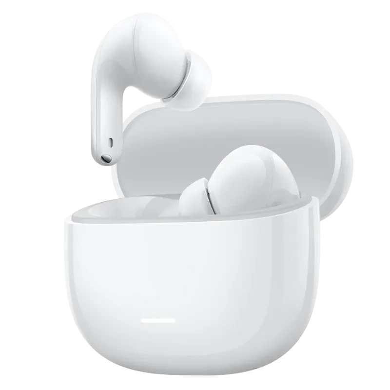 Xiaomi Redmi Buds 8 Lite Blanco con estuche de carga brillante, auriculares intrauditivos compactos, diseño curvo minimalista y LED frontal indicador