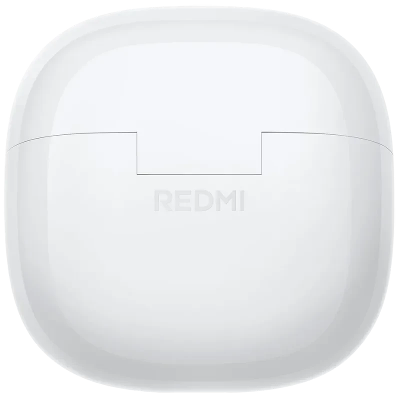 Xiaomi Redmi Buds 8 Lite Blanco estuche de carga compacto y brillante con logo Redmi centrado, tapa con bisagra frontal y diseño minimalista rectangular con