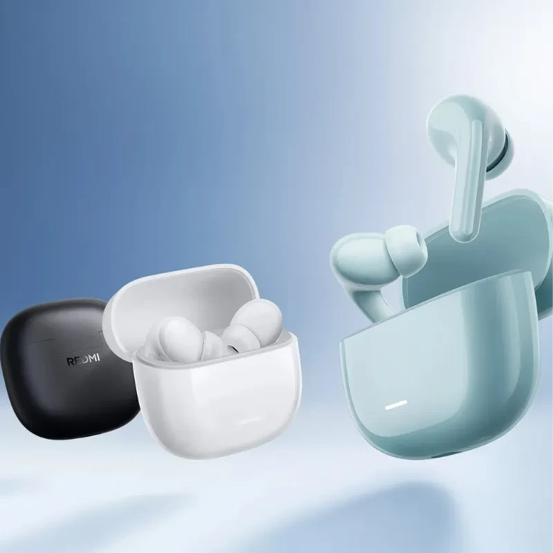 Xiaomi Redmi Buds 8 Lite Blanco con estuche compacto y acabado brillante; diseño in ear, varillas cortas y luz LED frontal. También en negro y verde menta.