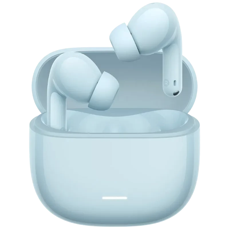 Xiaomi Redmi Buds 8 Lite Bleu, écouteurs true wireless bleus avec tiges brillantes et embouts silicone, étui compact assorti à LED frontale
