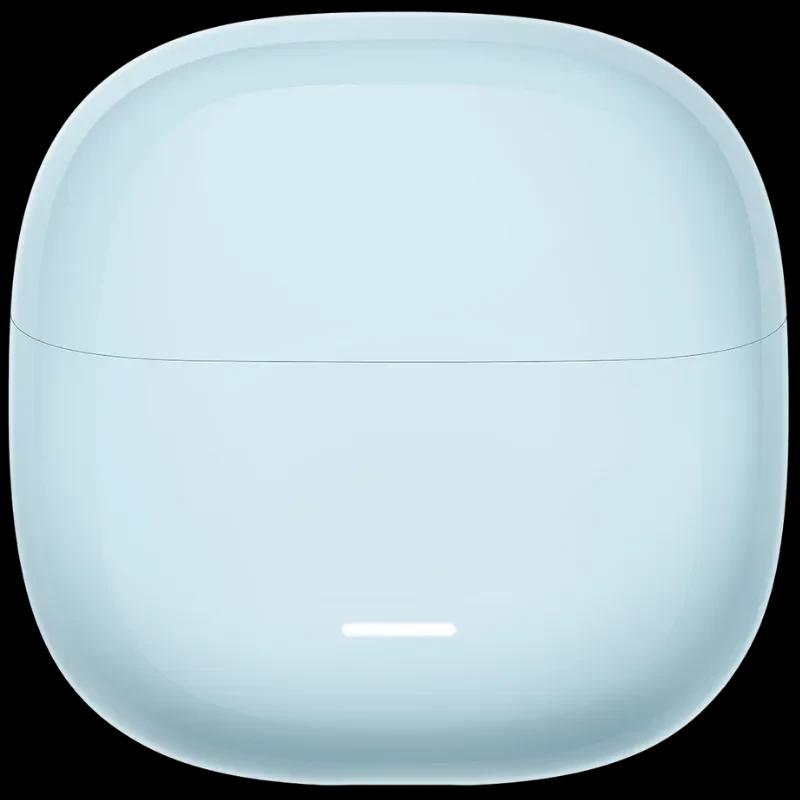 Xiaomi Redmi Buds 8 Lite Bleu étui compact bleu clair, boîtier arrondi brillant avec LED frontale discrète, design minimaliste et portable