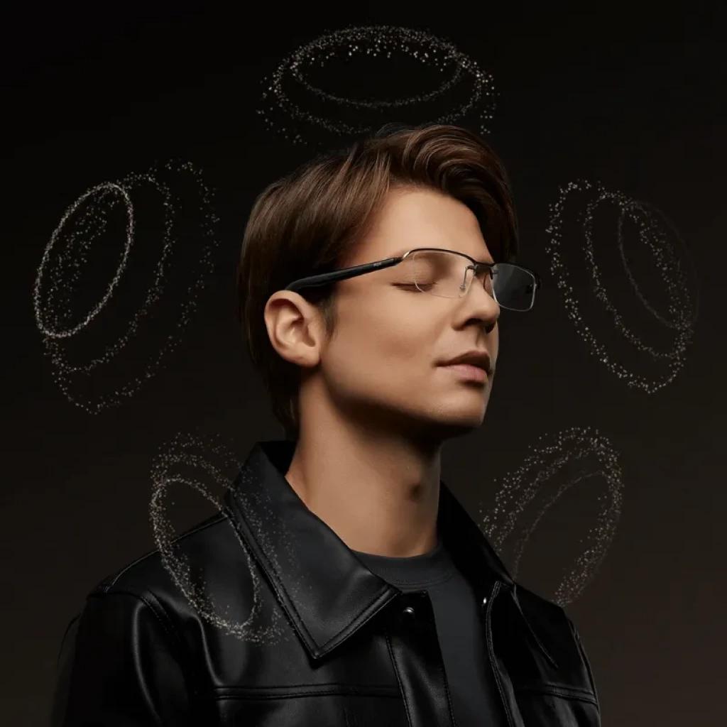 Mijia Smart Audio Glasses Browline con montura elegante, diseño semi al aire, patillas delgadas y cristales rectangulares; 13 h de autonomía y resistencia