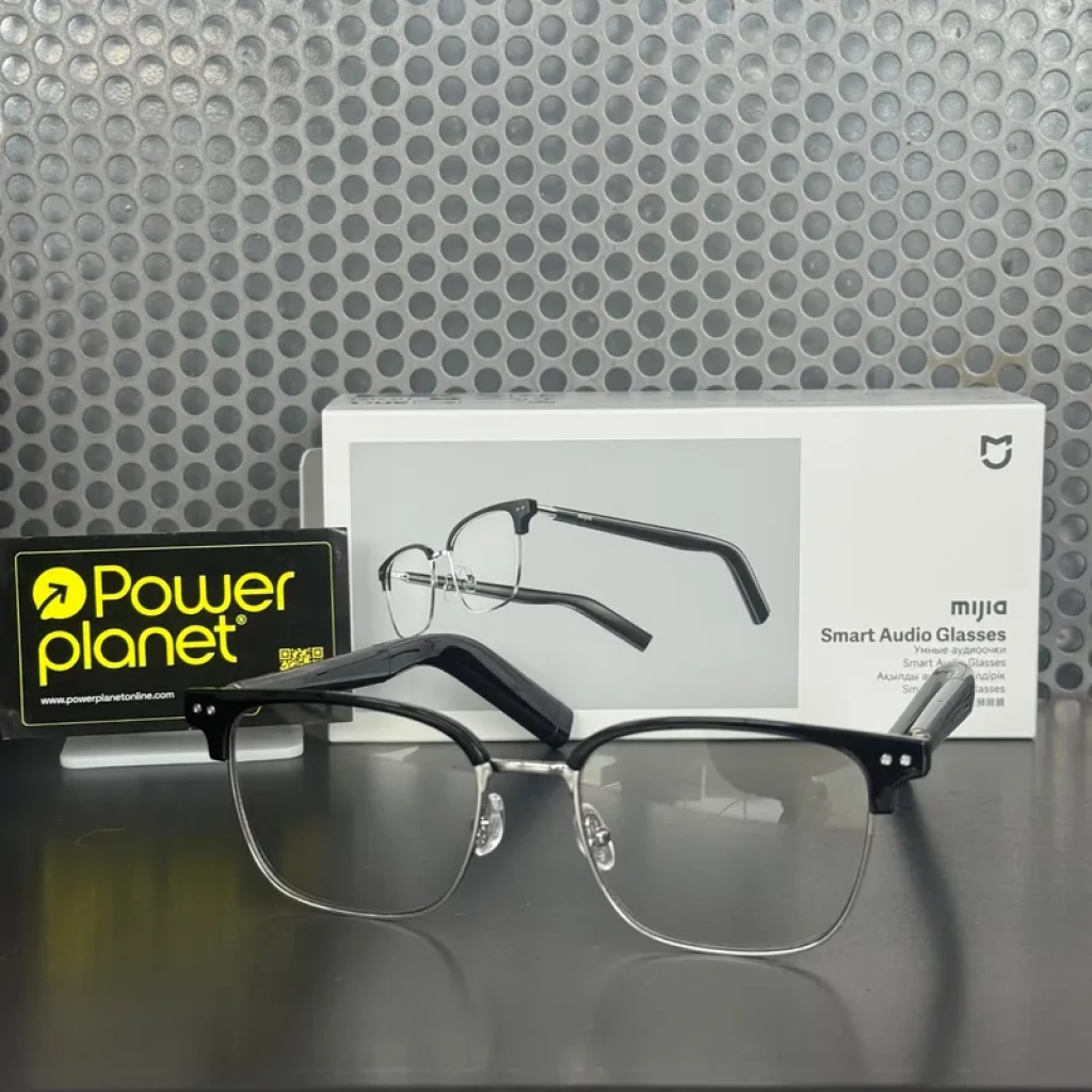Mijia Smart Audio Glasses Browline con montura browline negro y metal plateado, varillas gruesas, estuche y caja incluidos, diseño elegante IP54, hasta 13 h