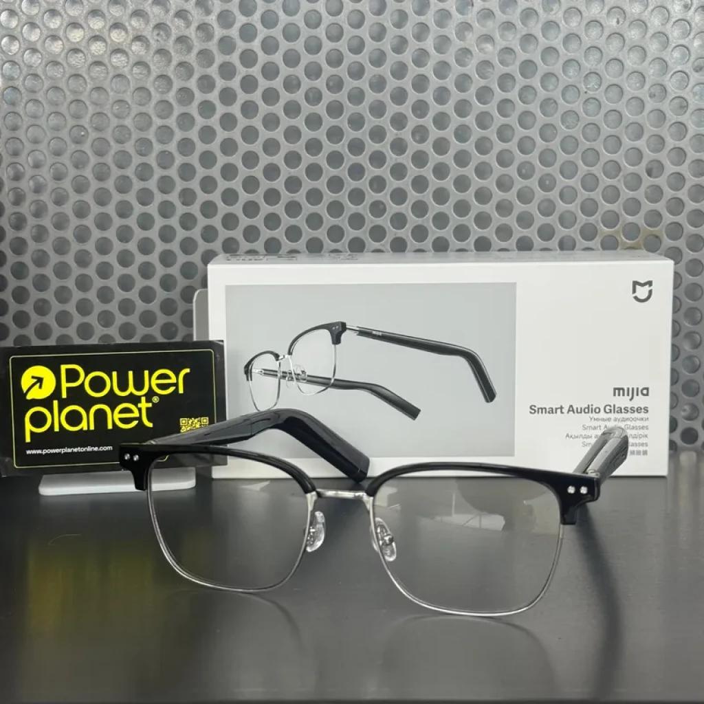 Mijia Smart Audio Glasses Browline con montura browline negro y metal plateado, varillas gruesas, estuche y caja incluidos, diseño elegante IP54, hasta 13 h