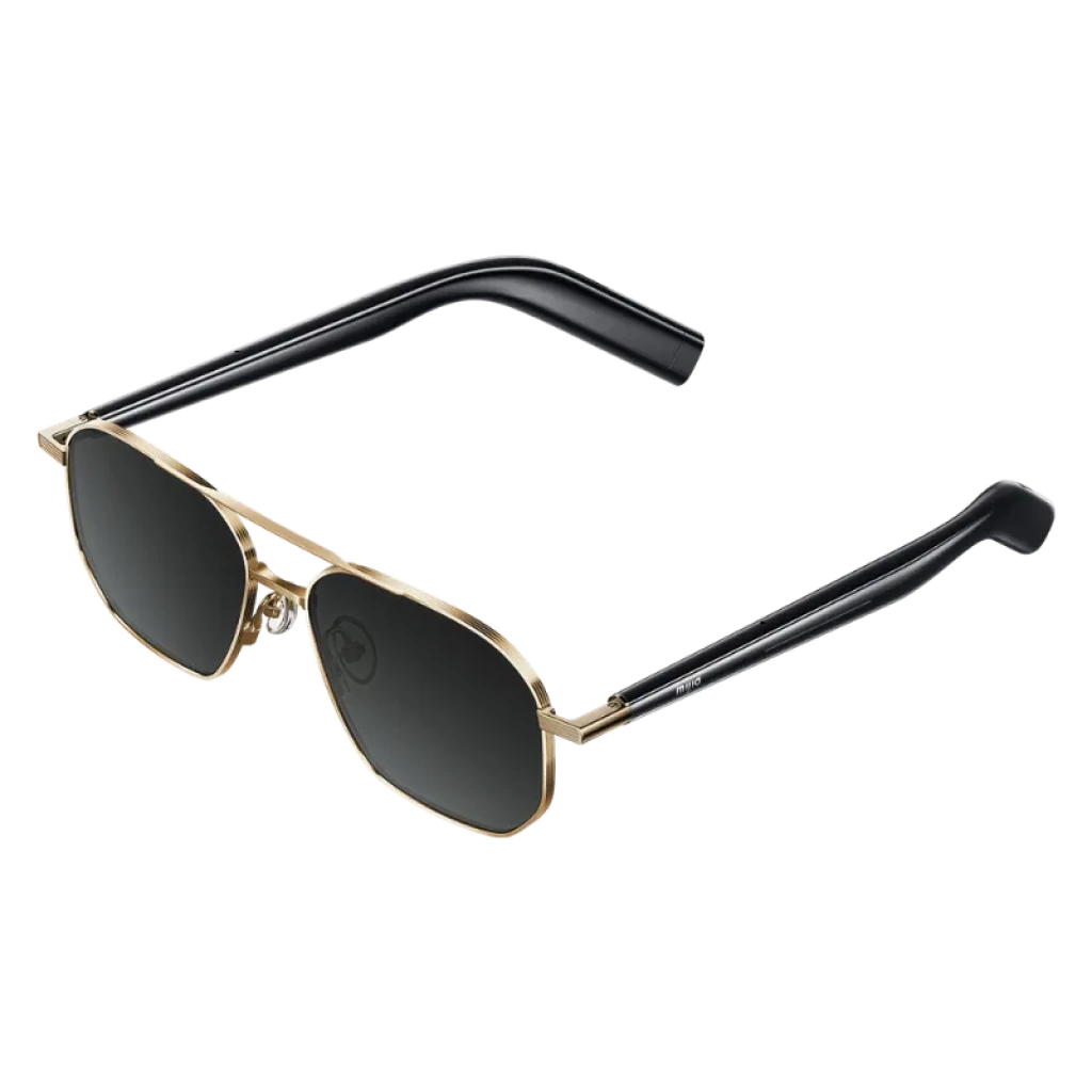 Mijia Smart Audio Glasses Piloto con diseño aviador, lentes ahumados, montura metálica delgada y patillas con audio open ear Bluetooth v5.4