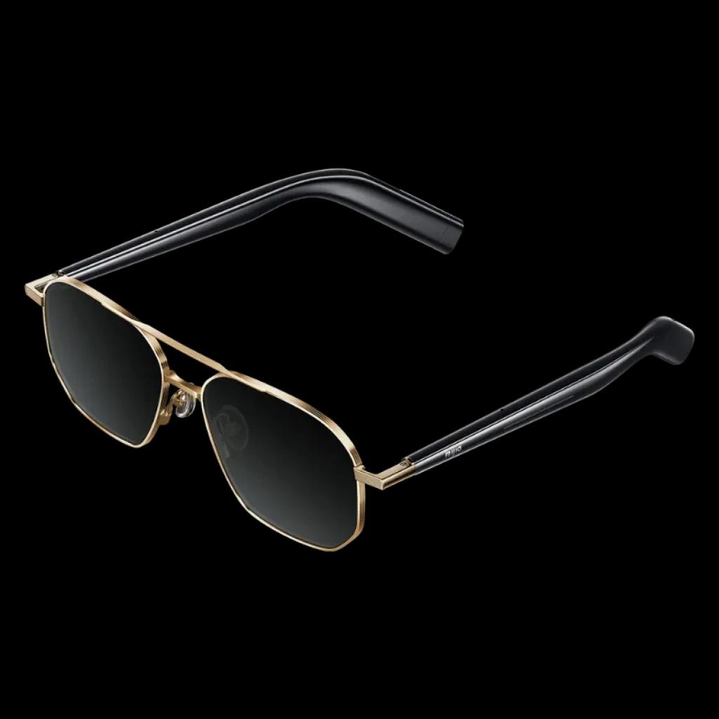 Mijia Smart Audio Glasses Piloto con diseño aviador, lentes ahumados, montura metálica delgada y patillas con audio open ear Bluetooth v5.4