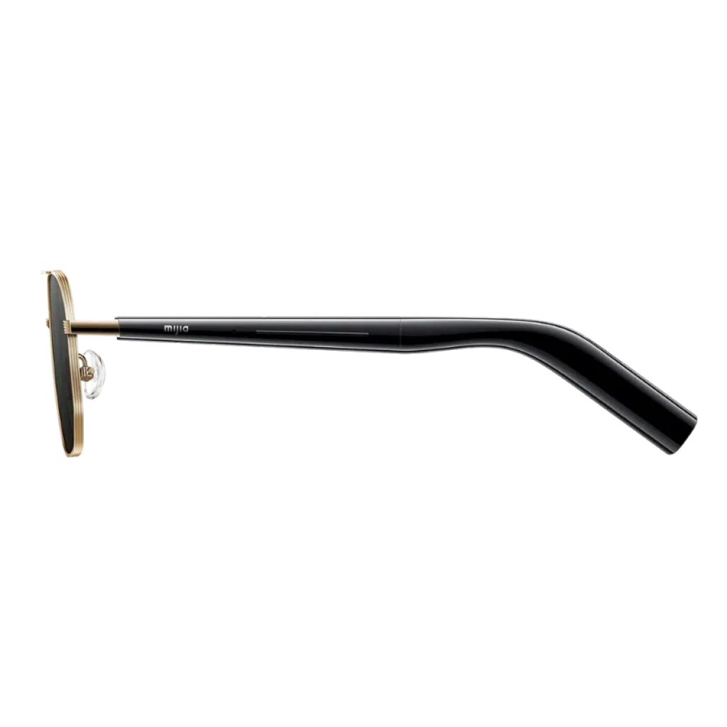 Mijia Smart Audio Glasses Piloto con diseño open-ear, montura negra delgada, lentes rectangulares y estilo minimalista; conexión Bluetooth v5.4