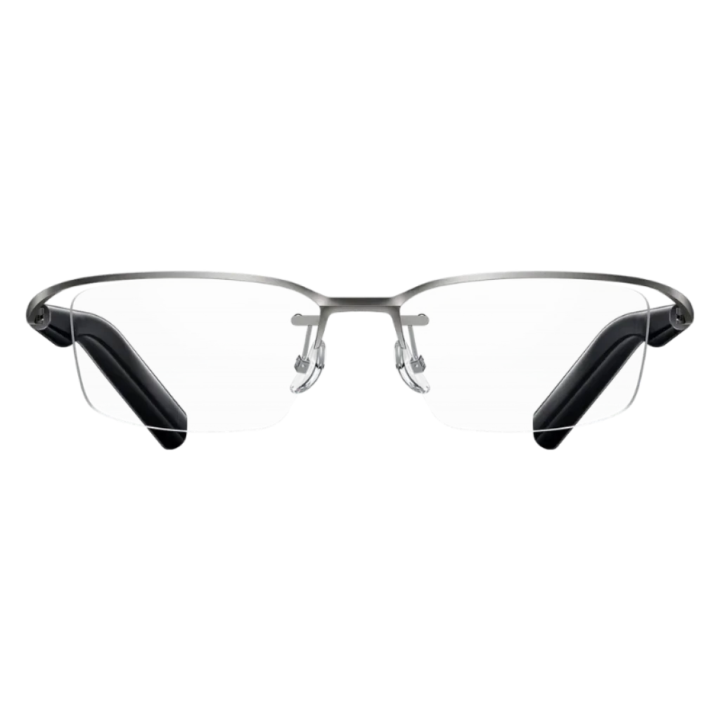Gafas Mijia Smart Audio Glasses Titanio con montura sin marco, patillas negras, lentes transparentes con filtro de luz azul y 4 micrófonos integrados