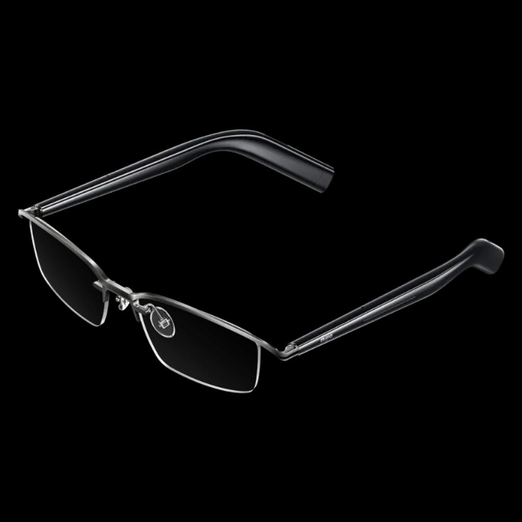 Vista a 45 grados de las Mijia Smart Audio Glasses versión titanio