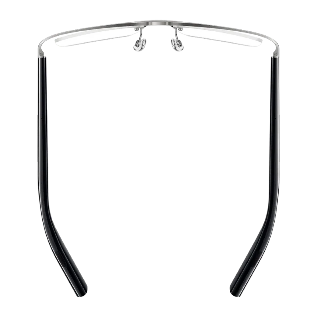 Patilla de gafas Mijia Smart Audio Glasses Titanio en color negro, diseño delgado y ligero, bisagra metálica y acabado brillante con detalle de marca