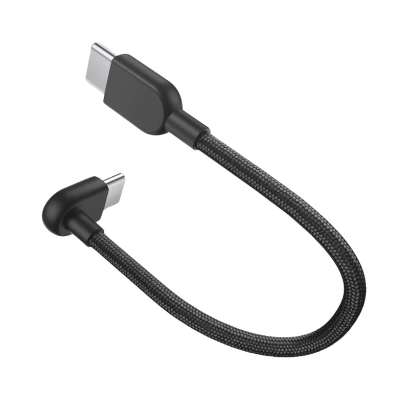 Câble Xiaomi 3A tressé USB-C vers USB-C 60 W 10 cm, noir, court et flexible, connecteurs USB-C droits et coudés, gaine résistante pour durabilité