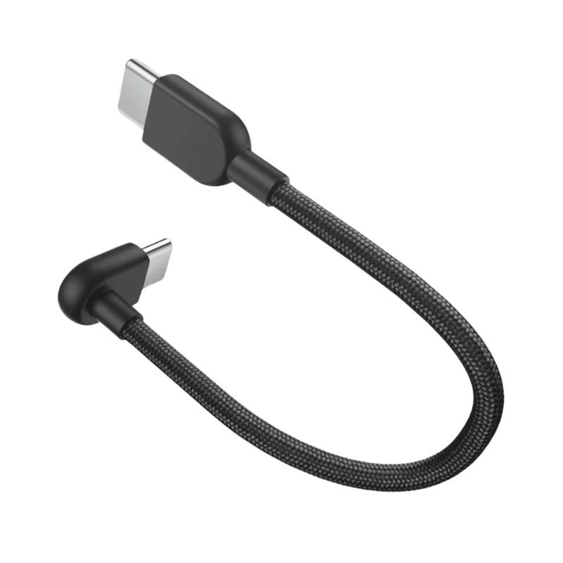 Câble Xiaomi 3A tressé USB-C vers USB-C 60 W 10 cm, noir, court et flexible, connecteurs USB-C droits et coudés, gaine résistante pour durabilité