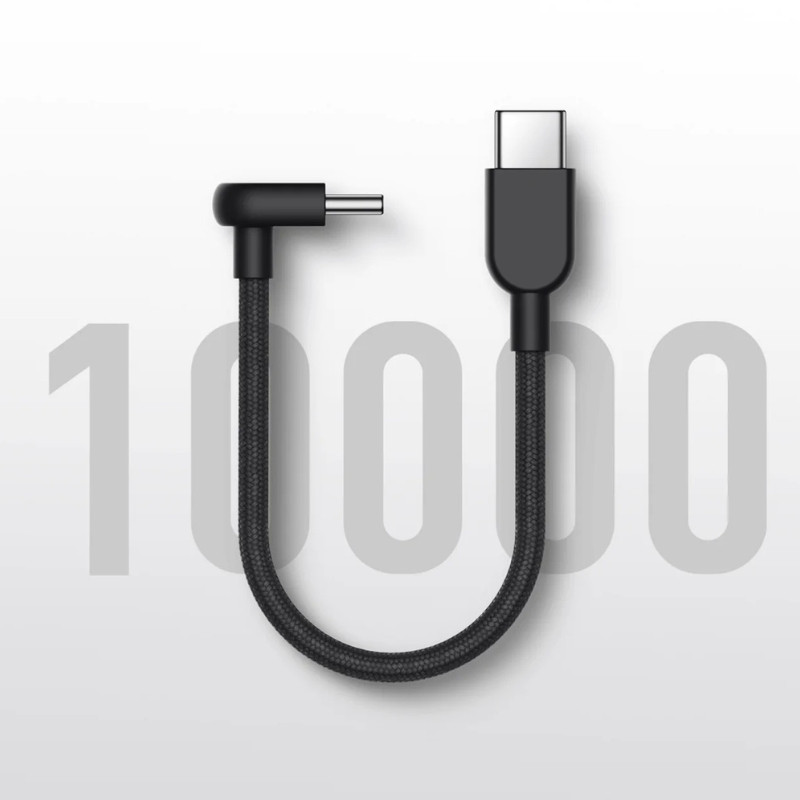 Câble Xiaomi 3A tressé USB-C vers USB-C, 10 cm, angle droit d’un côté, noir, robuste et flexible, charge 60 W, design compact et durable