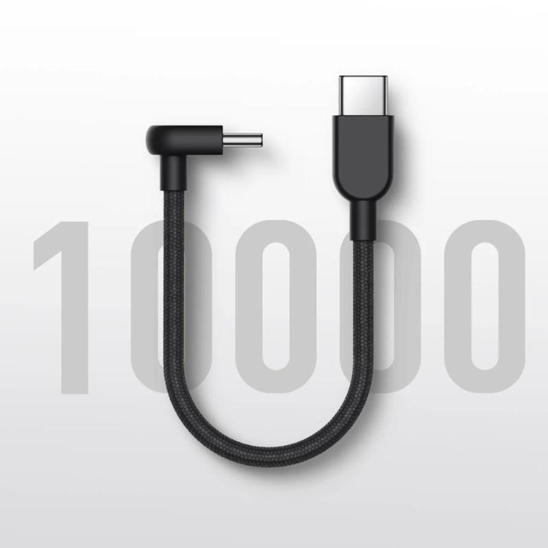 Câble Xiaomi 3A tressé USB-C vers USB-C, 10 cm, angle droit d’un côté, noir, robuste et flexible, charge 60 W, design compact et durable