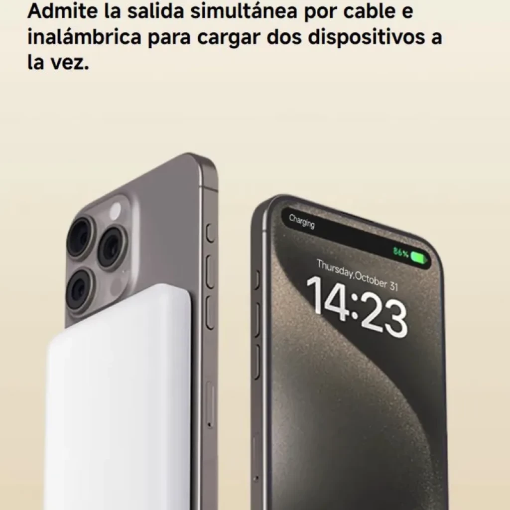 Xiaomi UltraThin Magnetic Power Bank 5000 15W Plata 5000 mAh, diseño ultradelgado plateado, magnético, carga inalámbrica y por cable para dos dispositivos a