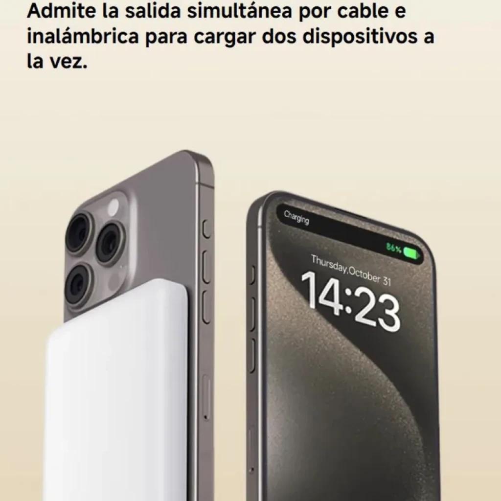 Xiaomi UltraThin Magnetic Power Bank 5000 15W Plata 5000 mAh, diseño ultradelgado plateado, magnético, carga inalámbrica y por cable para dos dispositivos a