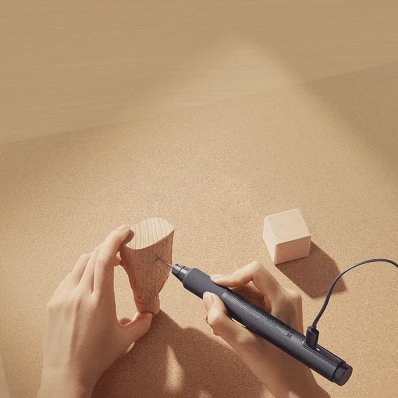 Xiaomi Mijia Rotary Tool Kit: microrretífica elétrica preta com cabo, ponta fina para esculpir madeira, design ergonômico e preciso para detalhes finos