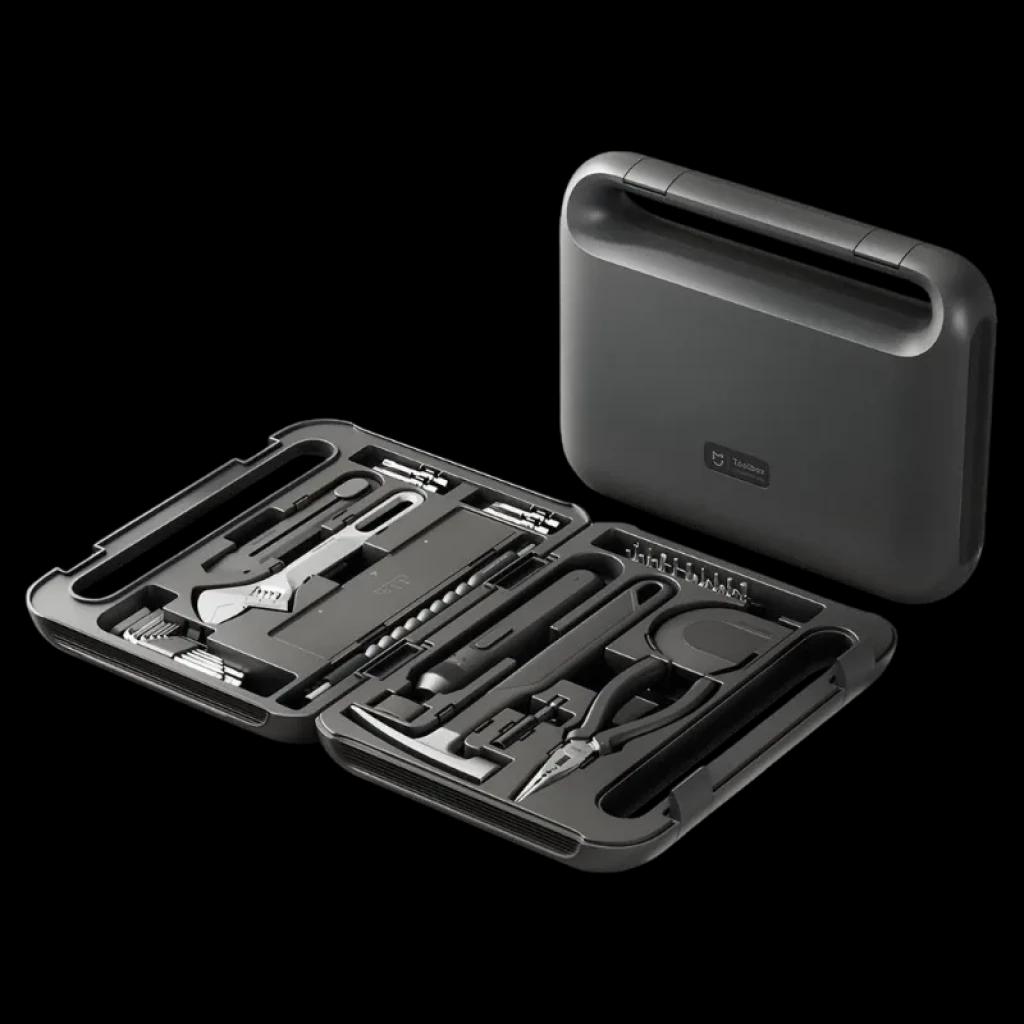 Mijia Tool Kit con Destornillador Eléctrico y Caja de Transporte: estuche rígido gris con herramientas organizadas, puntas, llaves, alicates y accesorios
