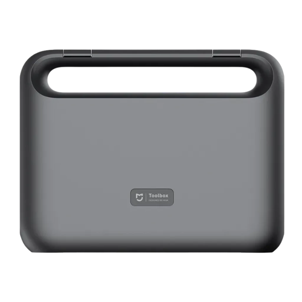 Estuche rígido gris con asa integrada y logo frontal, diseño compacto y minimalista del Mijia Tool Kit