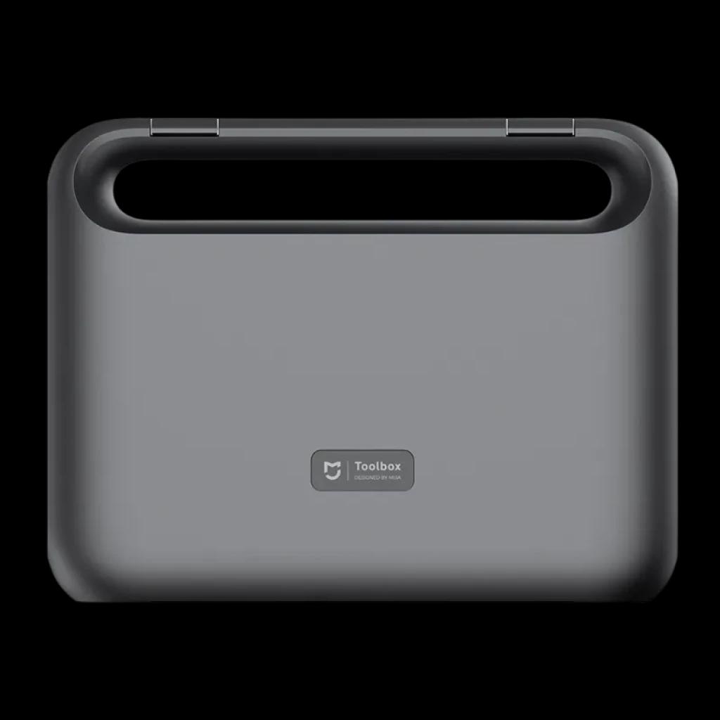 Estuche rígido gris con asa integrada y logo frontal, diseño compacto y minimalista del Mijia Tool Kit