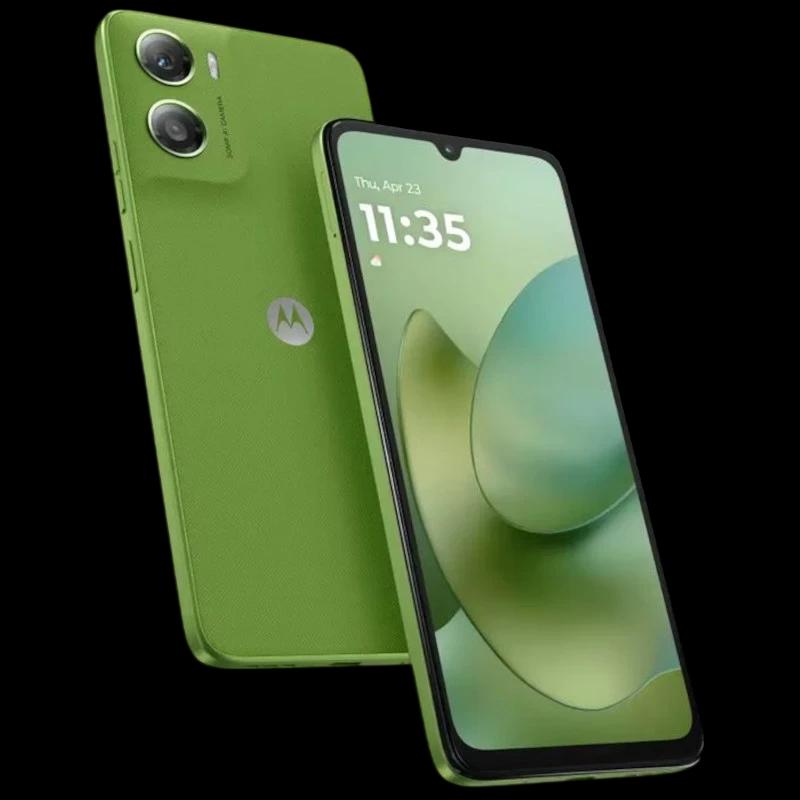 Motorola Moto G06 4GB/256GB Verde con pantalla amplia de borde fino, notch en V y doble cámara trasera con flash; acabado texturizado en color verde