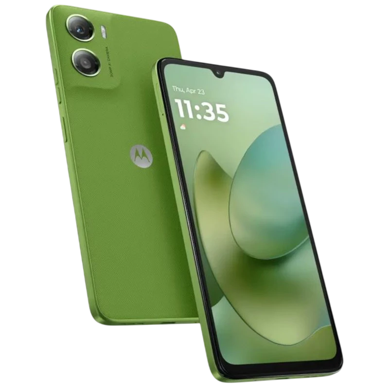 Motorola Moto g06 4GB/128GB Verde con pantalla amplia de borde fino, notch en V y doble cámara trasera con flash; acabado texturizado en color verde