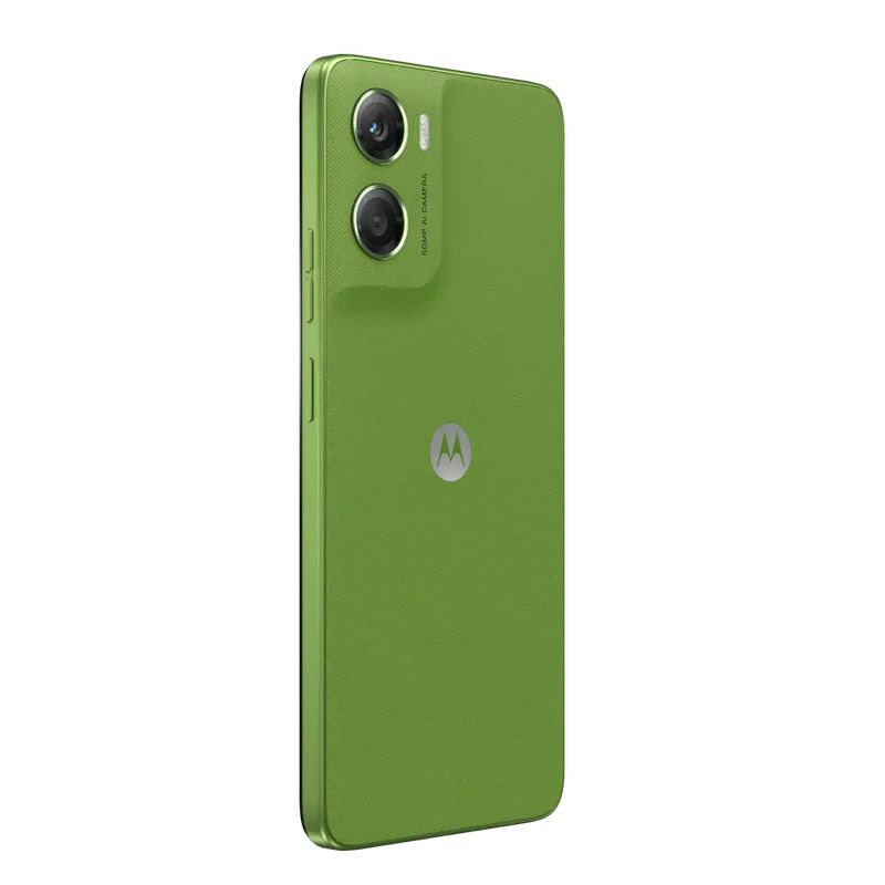 Motorola Moto G06 4GB/256GB Verde con tapa trasera texturizada, módulo dual de cámara trasera saliente y logo M centrado, acabado mate elegante