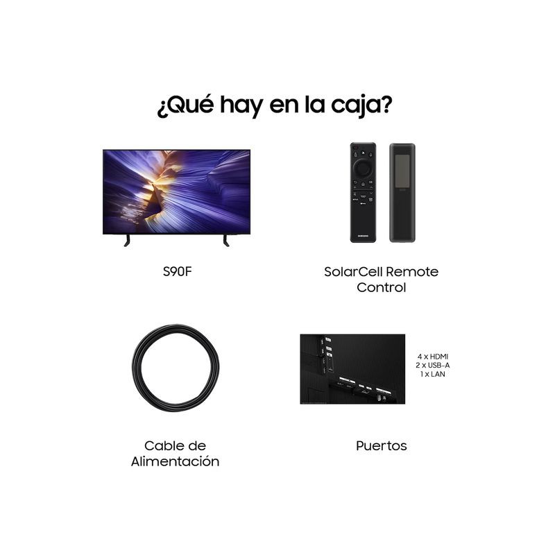 Samsung TQ42S90FAE 42 pulgadas OLED 4K negro con biseles delgados, base doble, mando SolarCell, cable de alimentación y puertos 4 HDMI, 2 USB-A, LAN