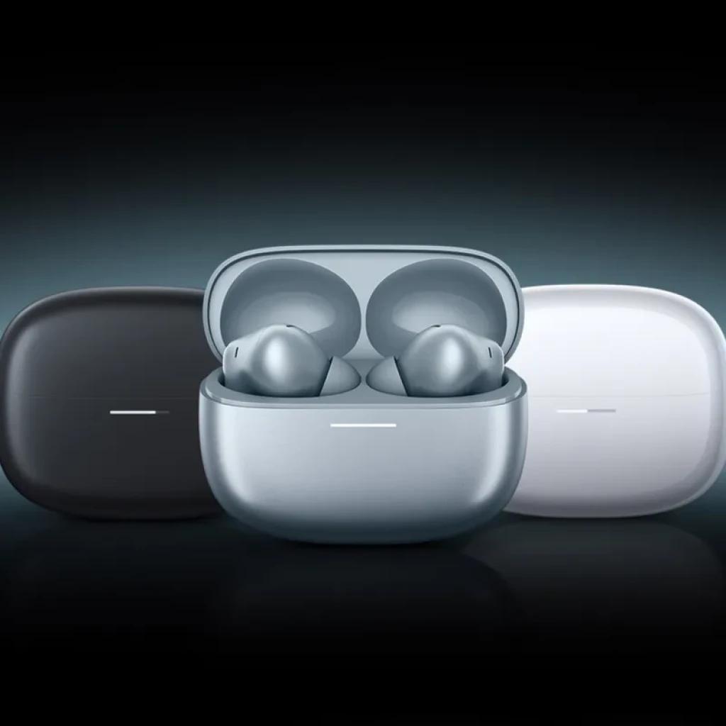 Xiaomi Redmi Buds 8 Pro ANC Negro: estuche compacto y mate con tapa curva, auriculares in ear ergonómicos, diseño minimalista en negro, gris y blanco.