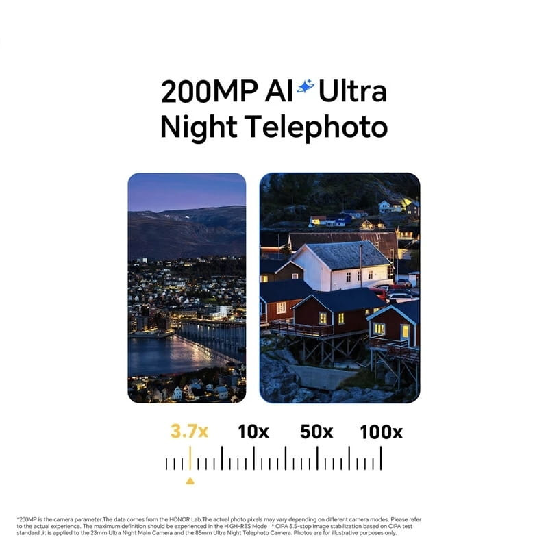 Honor Magic 8 Pro 5G 12GB/512GB Preto com telefoto noturna AI de 200 MP, zoom 3.7x a 100x, capturas nítidas de paisagens urbanas à noite