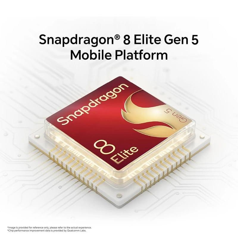 Honor Magic 8 Pro 5G 12GB/512GB Preto com chipset Snapdragon 8 Elite Gen 5 destacado em vermelho e dourado sobre placa eletrônica branca