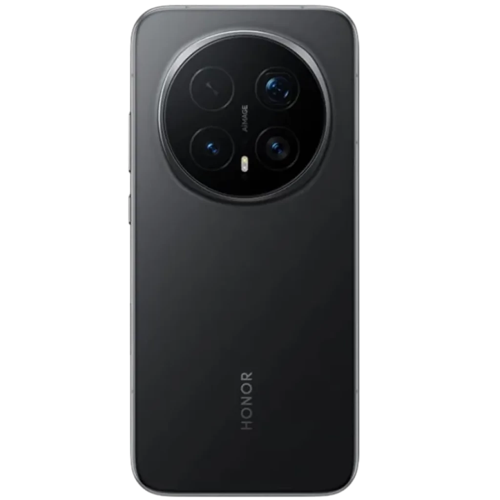Honor Magic 8 Pro 5G 16GB/1TB Preto com traseira fosca, módulo circular elevado e três câmeras grandes com flash integrado, logo HONOR vertical