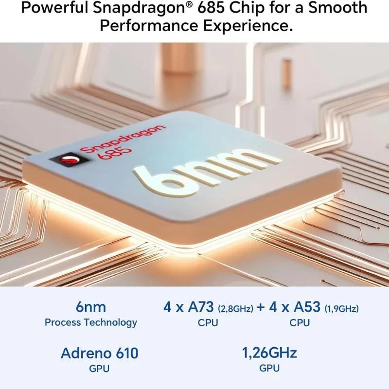 Honor Pad X9a con chip Snapdragon 685 de 6 nm, CPU 4xA73+4xA53, GPU Adreno 610 a 1,26 GHz; diseño de circuito dorado resaltando el procesador