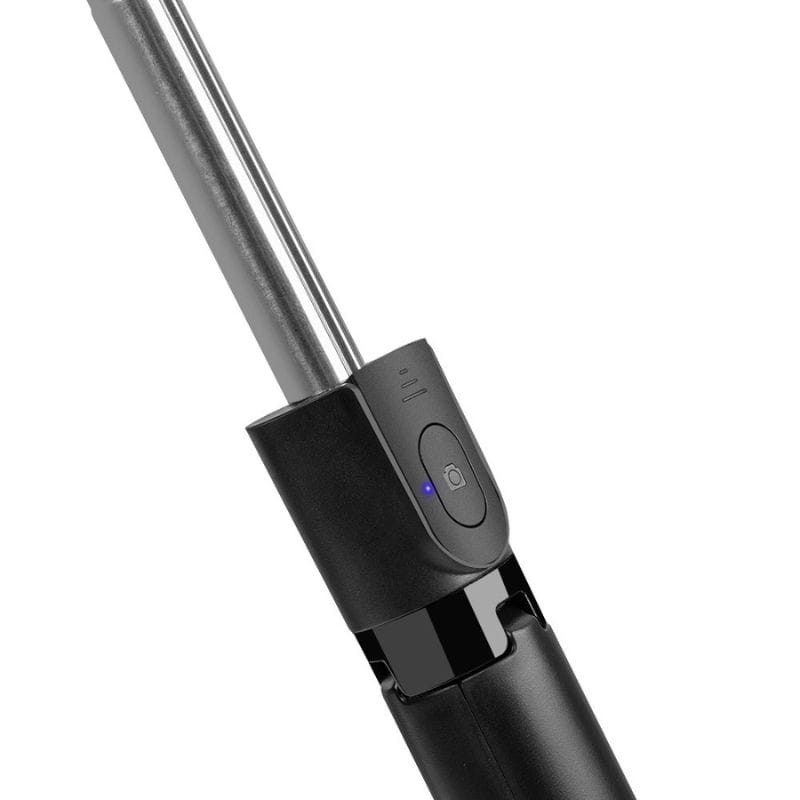 OBAL:ME SelfiePod Gimbal Tripod com comando remoto; haste metálica extensível, corpo preto compacto, botão com LED indicador e suporte estável