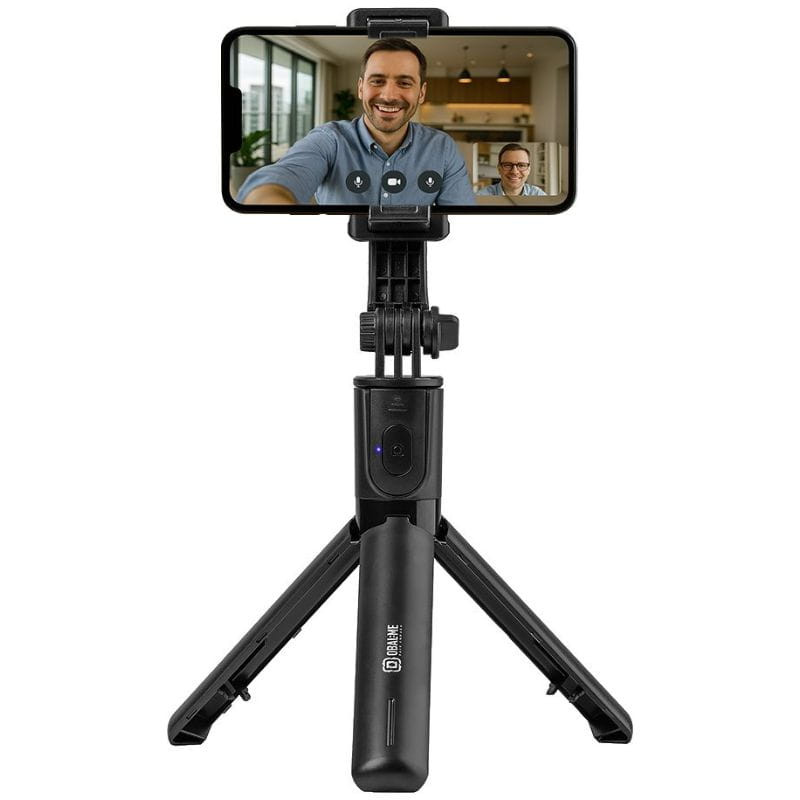 OBAL:ME SelfiePod Glow Gimbal Tripod con luz LED y mando a distancia, trípode negro con soporte para smartphone, control Bluetooth y estabilización ajustable