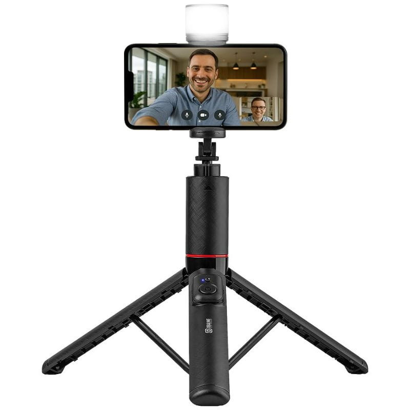 OBAL:ME SelfiePod High Glow Gimbal Tripod con trípode plegable, gimbal estabilizado, luz LED superior de alto brillo y mando Bluetooth integrado